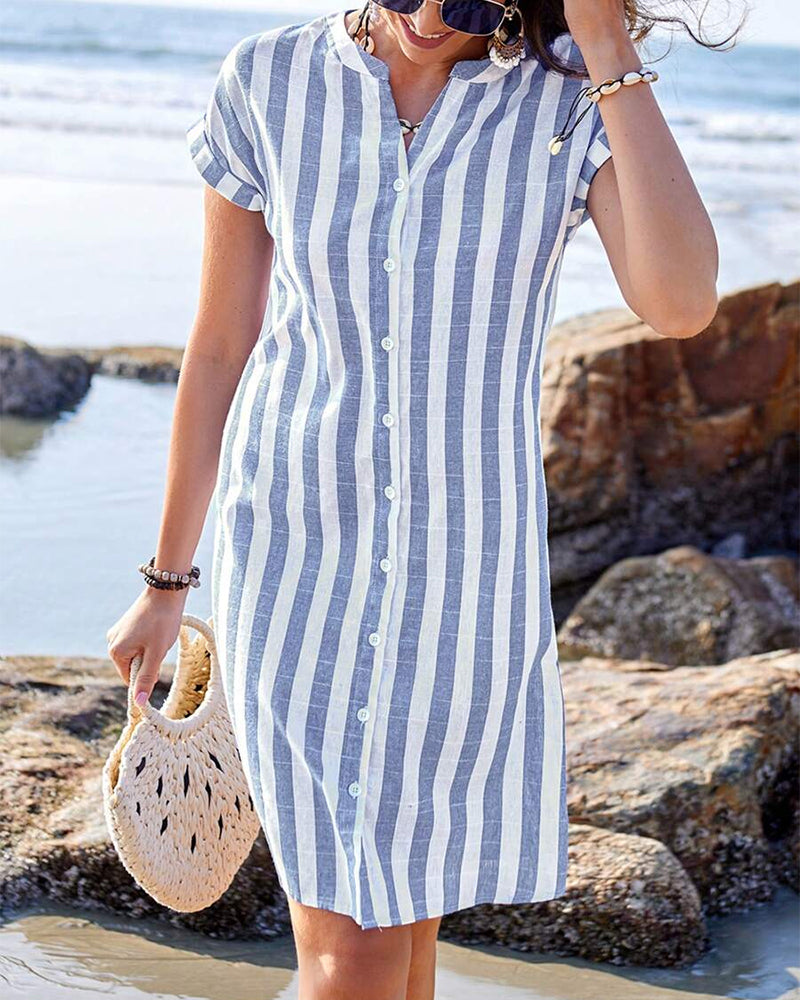 Martine™ | Robe-Chemise Rayée Élégante