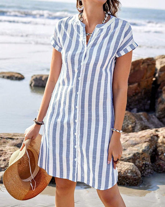 Martine™ | Robe-Chemise Rayée Élégante